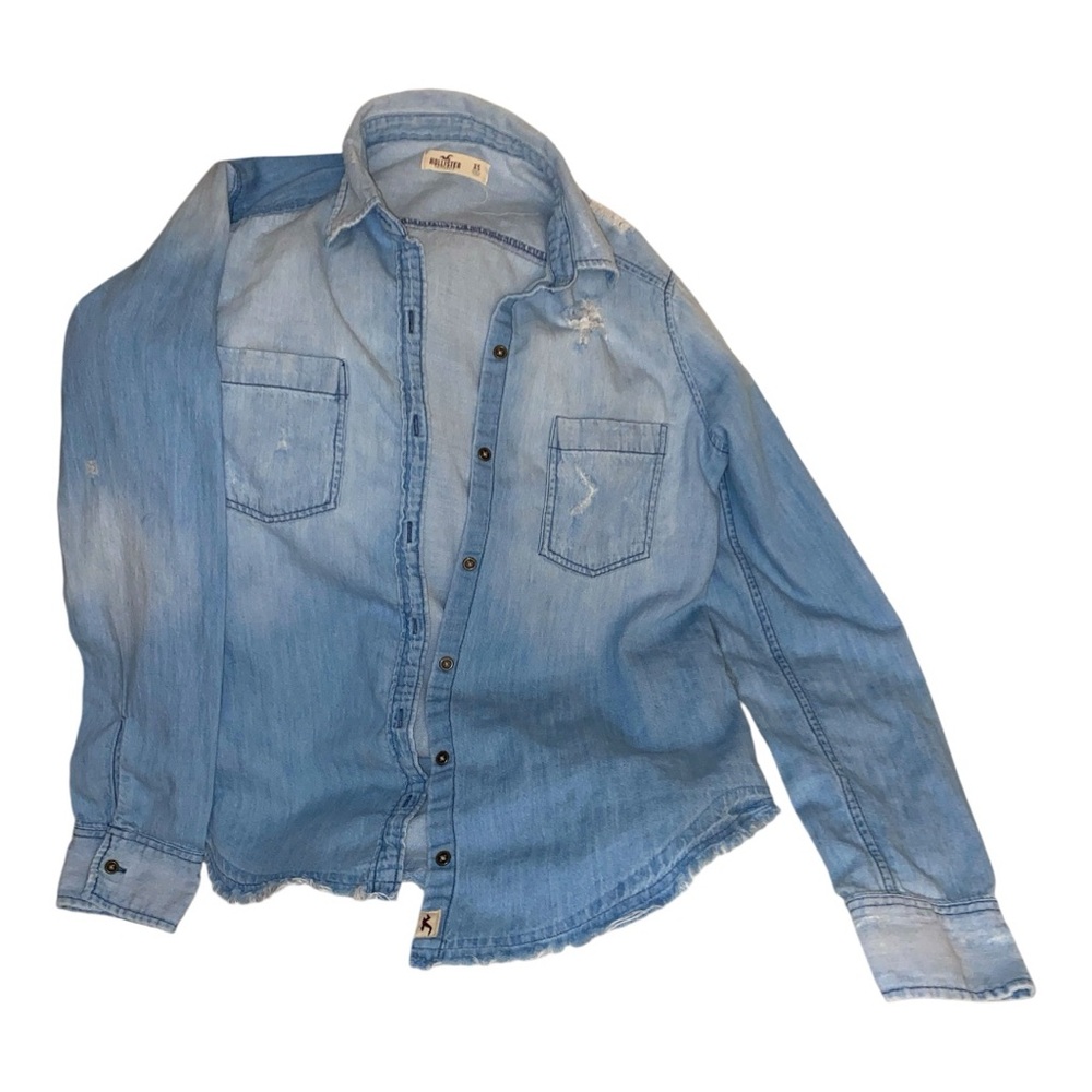 Hollister Distressed Jean Shirt Button Up Lightweight Shirt
